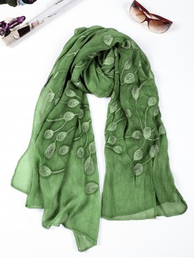 Lightweight Scarf with Embroidered Leaves 